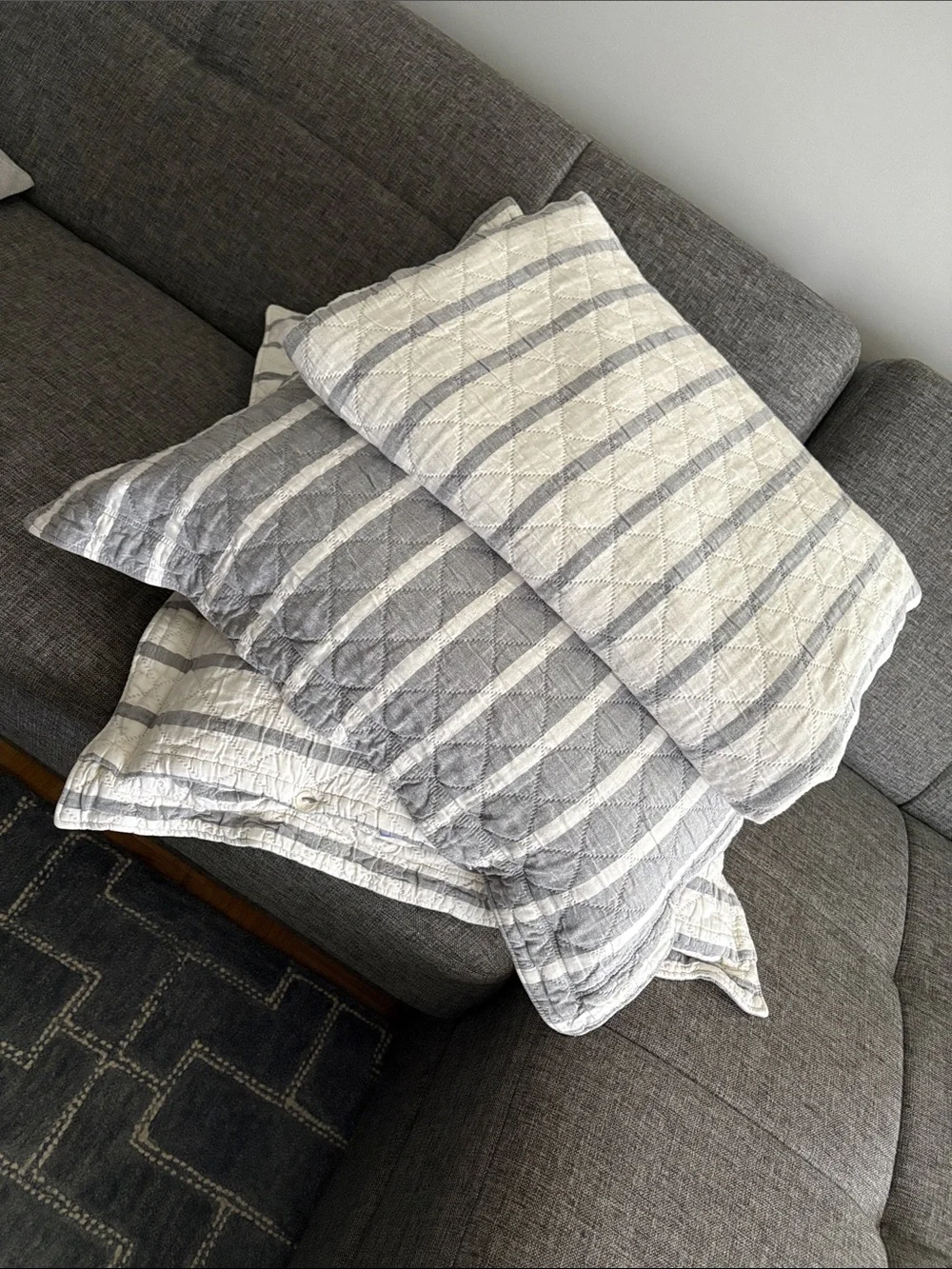 Pine Cone Hill Quilt Set Full/Queen Size, Gray Stripe Pattern